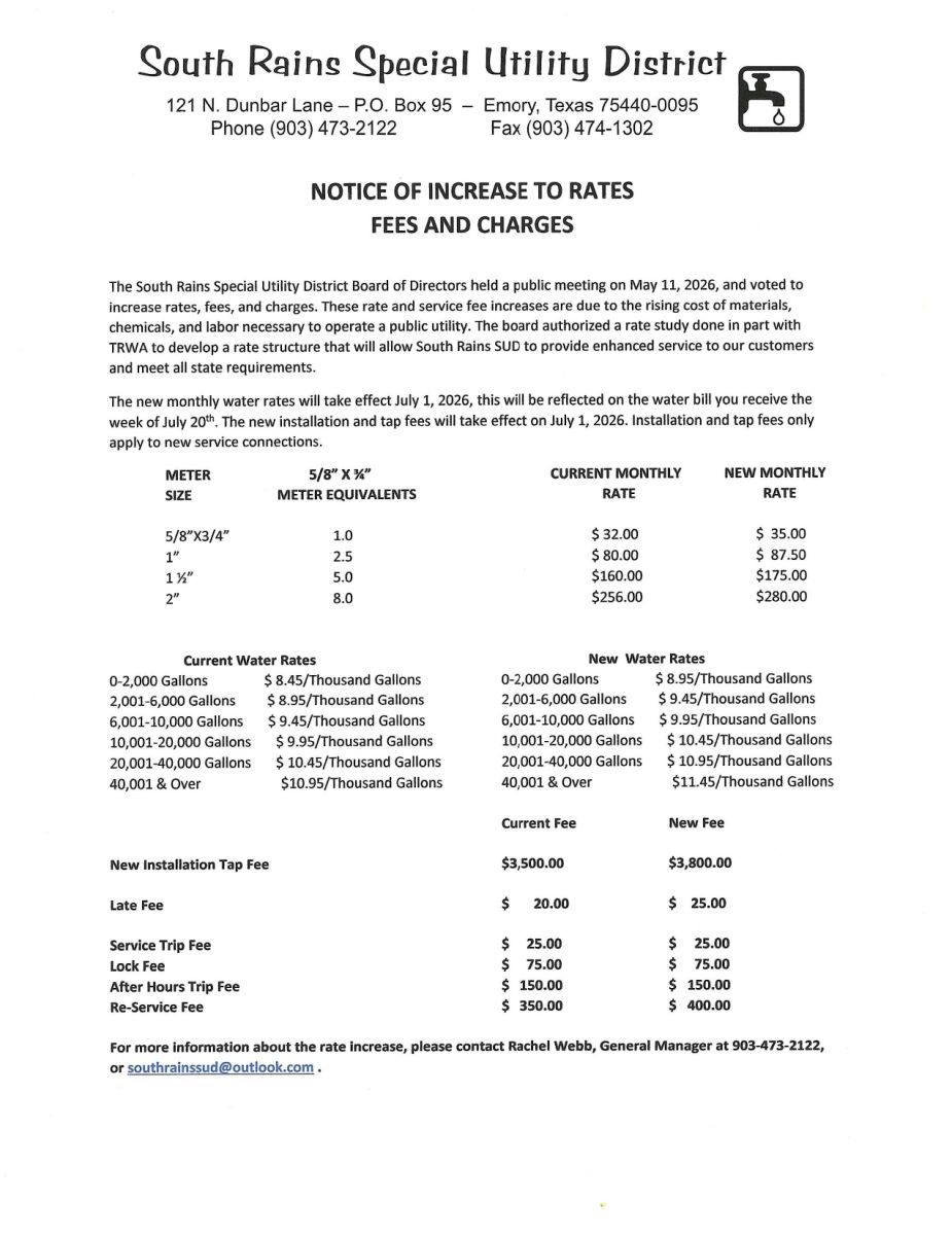 notice to increase rates